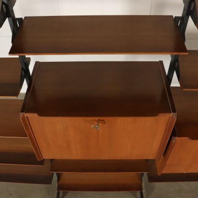 Deckenhohes Bücherregal Teakholz Vintage Italien 50er-60er Jahre