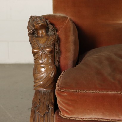 Paar Sessel mit Fußschemel Nussbaumholz Italien 20. Jahrhundert