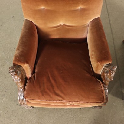 Paar Sessel mit Fußschemel Nussbaumholz Italien 20. Jahrhundert