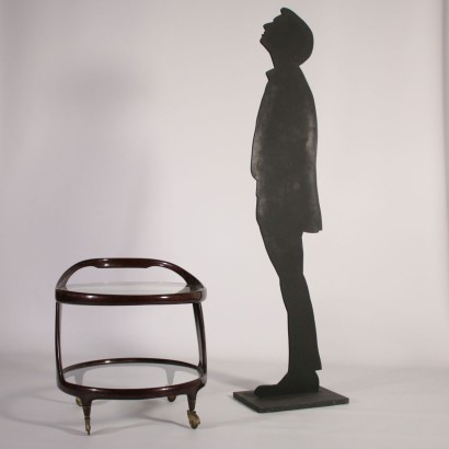 Servierwagen Gefärbtes Holz Glas Vintage Italien 50er Jahre