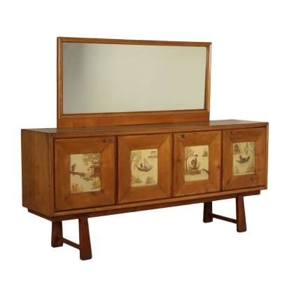 Buffetschrank Spiegel Ahorn furniertem Holz Italien 40er Jahre.