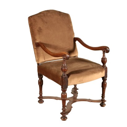 Gepolsterter Sessel Nussbaumholz 18. Jahrhundert