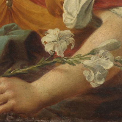 Announcing Angel Oil Painting on Canvas 18th Century
