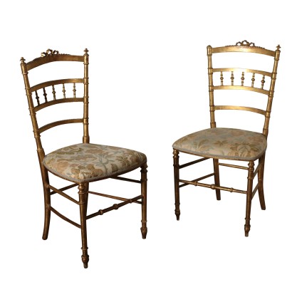 Paar Vergoldete Stühle Nussbaumholz Italien 19. Jahrhundert