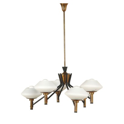 Deckenleuchte Messing Metall Glas Vintage Italien 60er Jahre