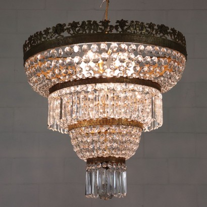 Imperium Stil Kronleuchter Messing Glas Italien 20. Jahrhundert.