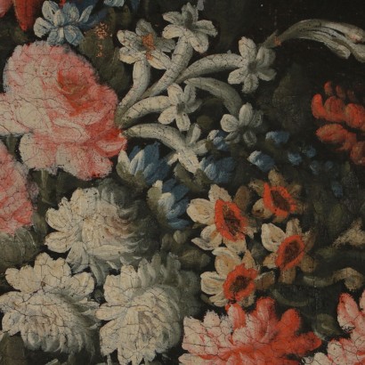 Nature Morte Fleurs Pintades et Asperges Huile sur Toile Début '700
