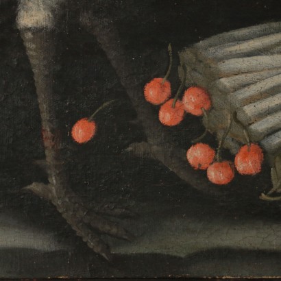 Nature Morte Fleurs Pintades et Asperges Huile sur Toile Début '700