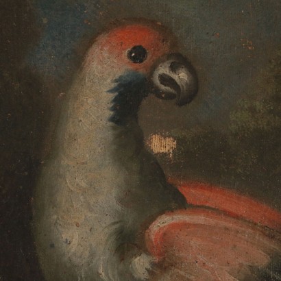 Still Life with Flowers and Parrot Oil Painting Early 1700s