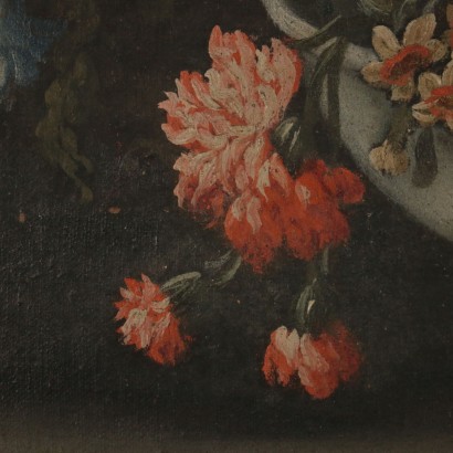 Still Life with Flowers and Parrot Oil Painting Early 1700s