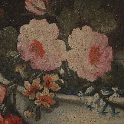 Still Life with Flowers and Parrot Oil Painting Early 1700s