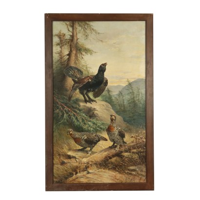 Le Grand Tétras F Wagner Huile sur Toile Début '900