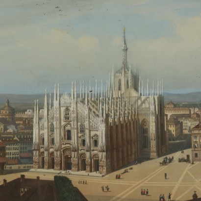 Glimpse of Milan Piazza Duomo Printing 19th Century