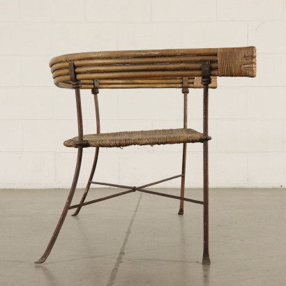 Small Bench Iron Wicker Rattan Vintage Italy 1950s