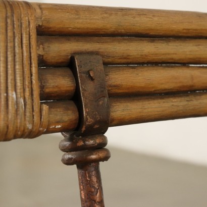 Small Bench Iron Wicker Rattan Vintage Italy 1950s