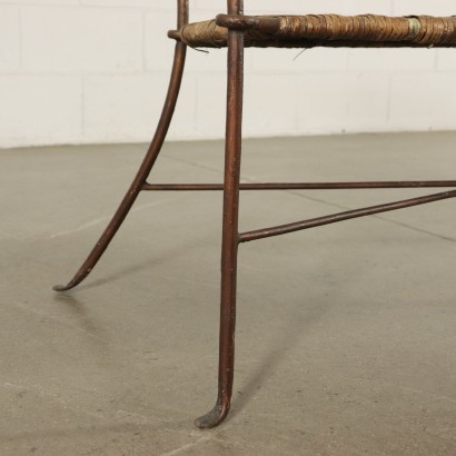 Small Bench Iron Wicker Rattan Vintage Italy 1950s