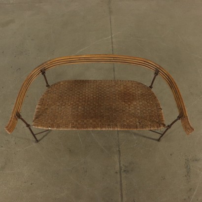 Small Bench Iron Wicker Rattan Vintage Italy 1950s