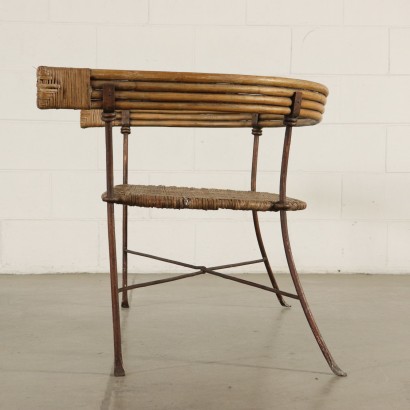 Small Bench Iron Wicker Rattan Vintage Italy 1950s