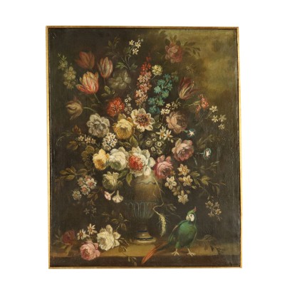 Stillleben mit Blumen und Papagei Ölgemälde 20. Jahrhundert