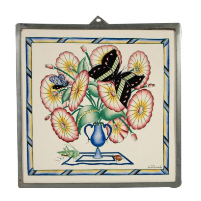 Tile within Frame by Gio Ponti for Richard Ginori Vintage Italy 1930s