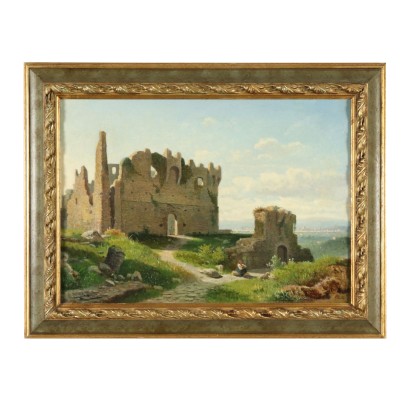 Landscape Painting by Lorenzo Gelati Glimpse of Florence 19th Century