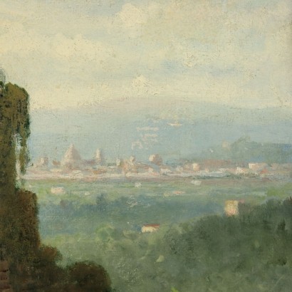 Landscape Painting by Lorenzo Gelati Glimpse of Florence 19th Century