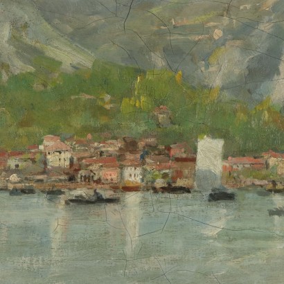 Painting by Eugenio Sala Glimpse of Laveno Lake Maggiore 19th Century