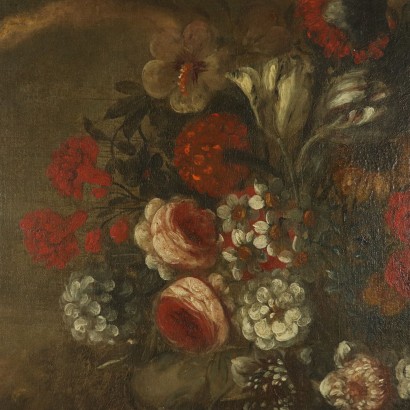 Bodegón con flores y frutas