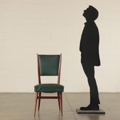 Six Chaises Hêtre teint Ressorts Cuir synthétique Italie Années 50-60