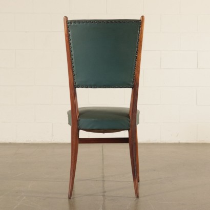 Six Chaises Hêtre teint Ressorts Cuir synthétique Italie Années 50-60