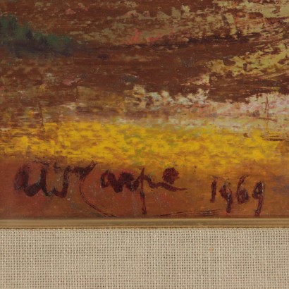 Landscape Painting with Figures by Aldo Carpi Knights 1969