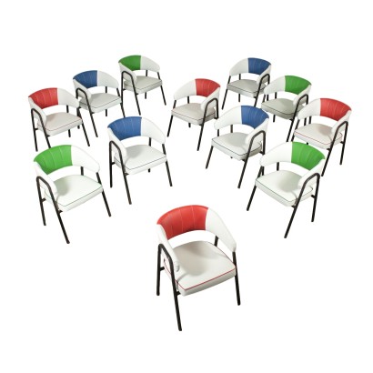 Groupe Douze Chaises Mousse Cuir synthétique Métal Italie Années 60