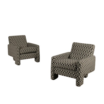 Paire de Fauteuils Mousse Tissu Fabriqué en Italie Années 70