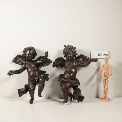 Paire de Petits Anges Bois sculpté Italie Fin '800