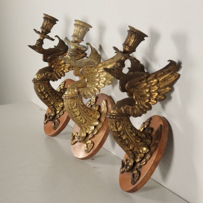 Suite de trois Appliques Bronze doré Italie Fin '800- Début '900
