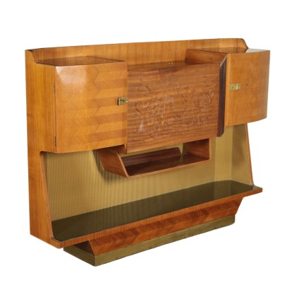 Schrank mit Klapp-Barfach Teakfurnier Vintage Italien 50er Jahre