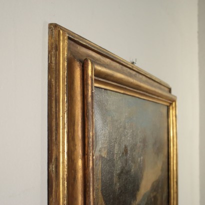 Paesaggio fluviale con architetture e figure