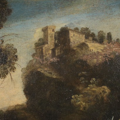 Landschaft mit fluss und figuren