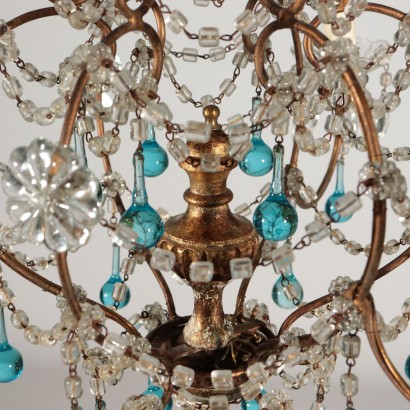 Lustre à trois Bras Verre Bois doré Italie Première moitié '900