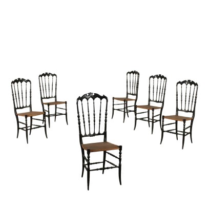 Chaises de Chiavari Bois Ebonisé Fabriqué en Italie Fin '800