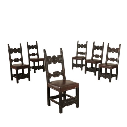 Gruppo sei Sedie Intagliate