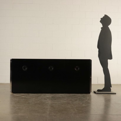 Buffet Willy Rizzo Bois laqué Aluminium chromé Métal Années 70