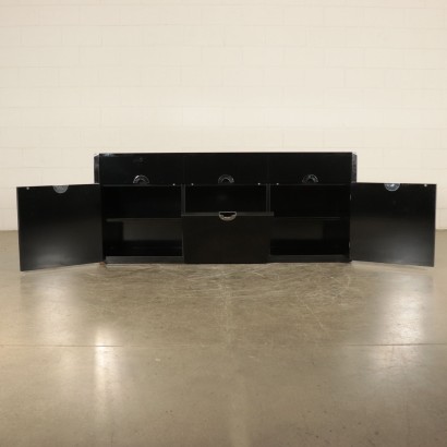 Buffet Willy Rizzo Bois laqué Aluminium chromé Métal Années 70