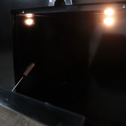 Buffet Willy Rizzo Bois laqué Aluminium chromé Métal Années 70
