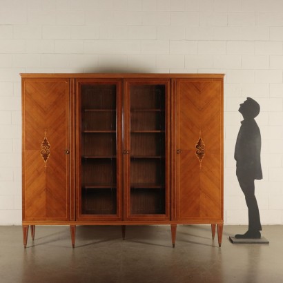 Armoire Verre Placage de Noyer Laiton Fabriqué en Italie Années 50