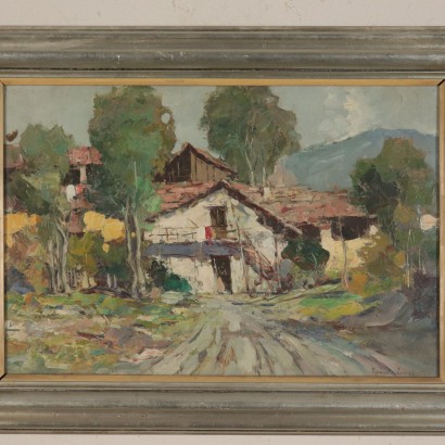 Paysage de Romolo Leone Huile sur Carton Italie '900