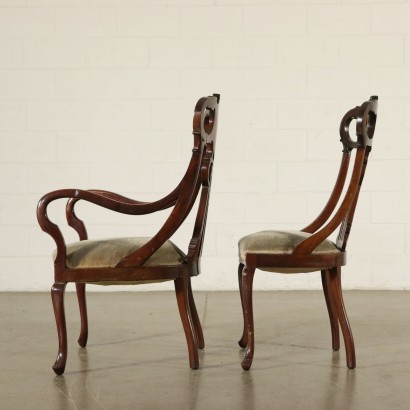 Quatre Chaises et Paire de Fauteuils Art Nouveau Acajou Italie '900