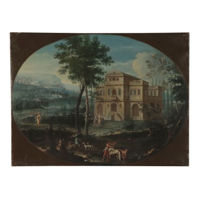 Paisaje con la arquitectura y figuras