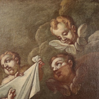 Virgin Mary with Baby Jesus on Throne between two Saints, 17th Century