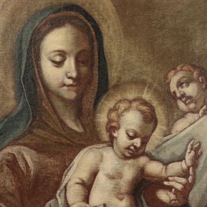 Virgin Mary with Baby Jesus on Throne between two Saints, 17th Century
